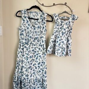 J. Crew Mommy and Me White and Blue Cotton Floral Dresses